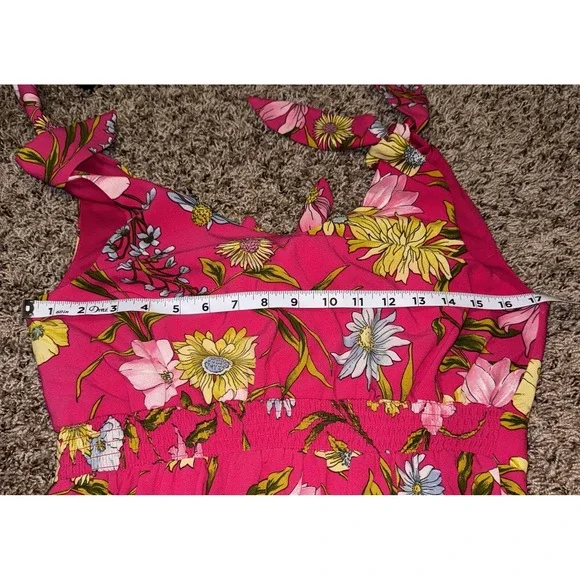 June And Hudson Sun Dress Floral Print Tie Strap Pink Buttons Size Medium‎ - Picture 8 of 8